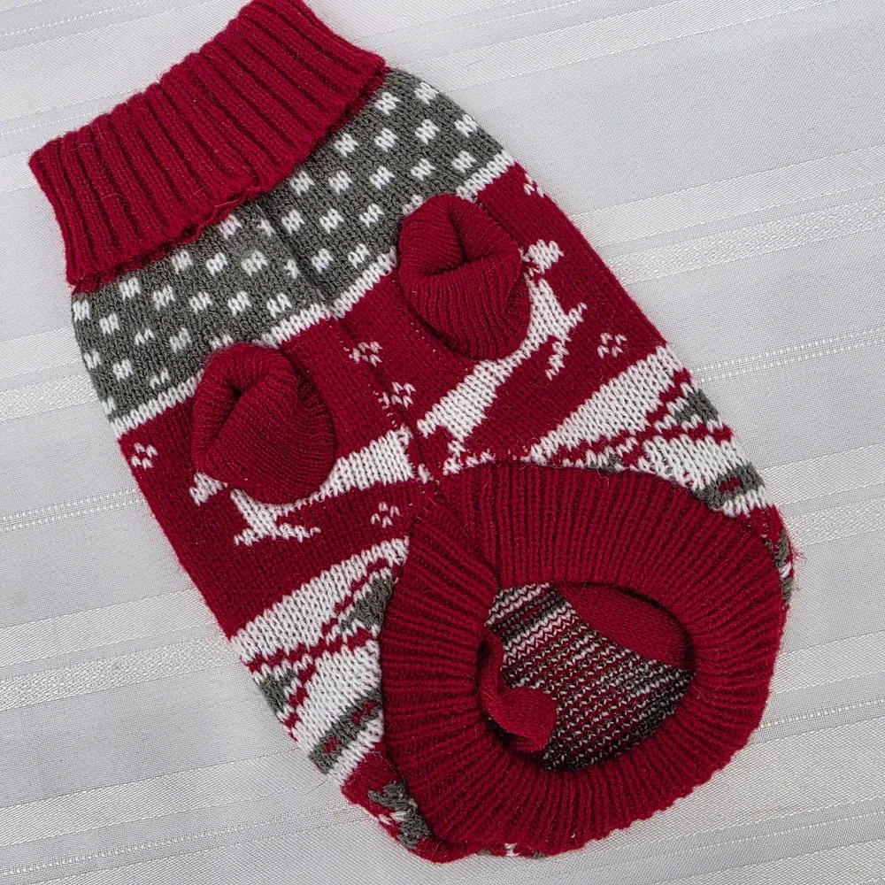 Christmas Reindeer Dog‎ Sweater Pet Apparel Red Grey Snowflake Knit Holiday XS